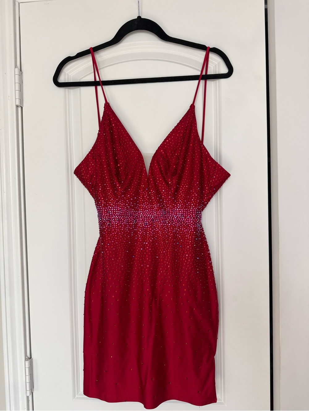 Sparkling Red Spaghetti-Strap Mini Dress